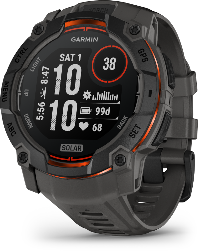 GARMIN Instinct 3 Solar okosóra, fekete, szürke szíj, 50mm (010-02935-00)