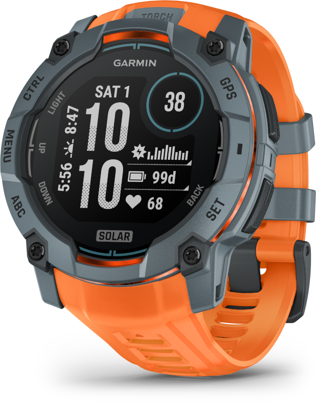 GARMIN Instinct 3 Solar okosóra, szürke, narancs szíj, 50mm (010-02935-01)
