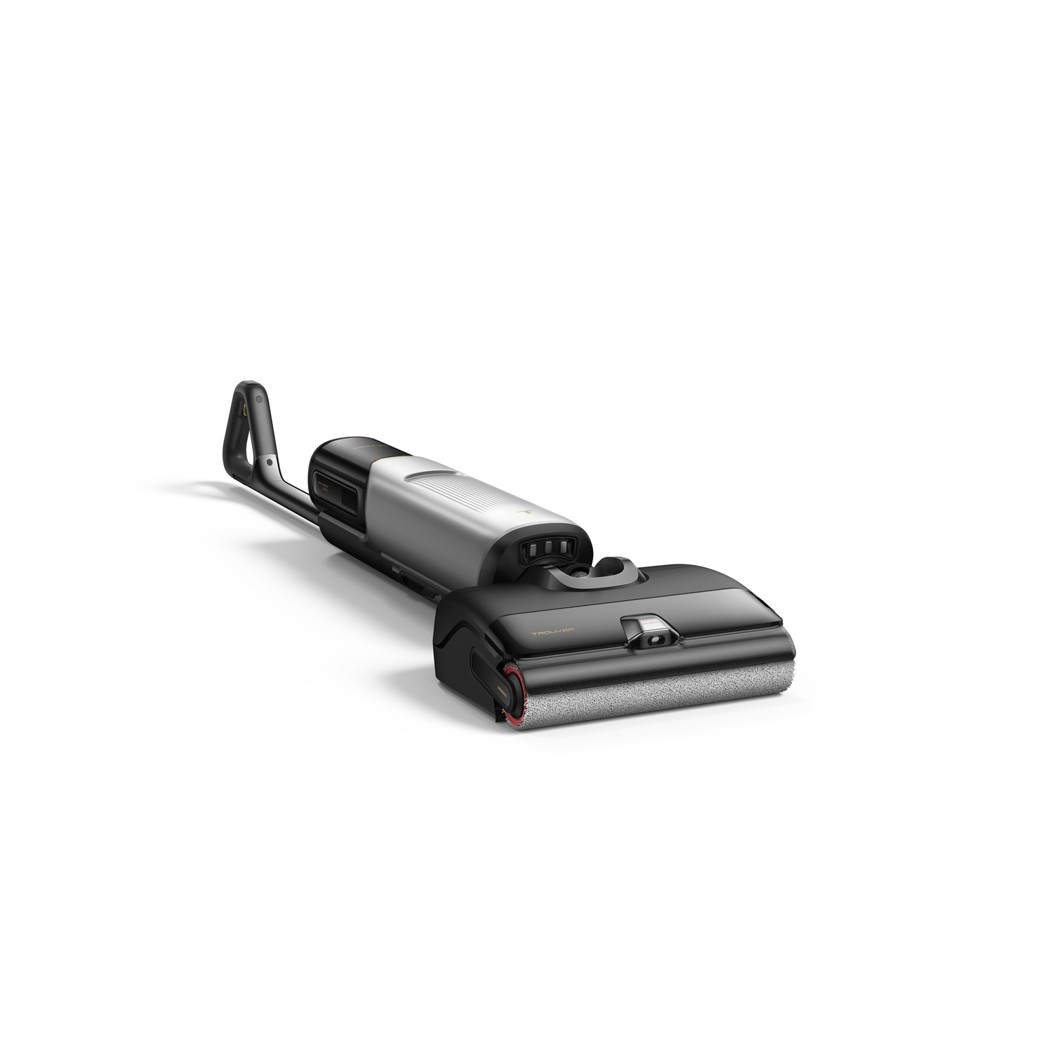 A floor cleaner on a white background, with a handle and a head.
