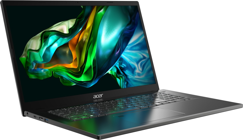 Ein schwarzer Computermonitor von der Seite, der ein dünnes Profil und einen schwarzen Ständer zeigt.