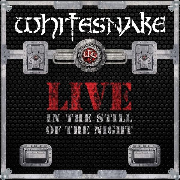 Albumcover von Whitesnake's 'Live in the Still of the Night' auf einer Metallkoffer-Textur.