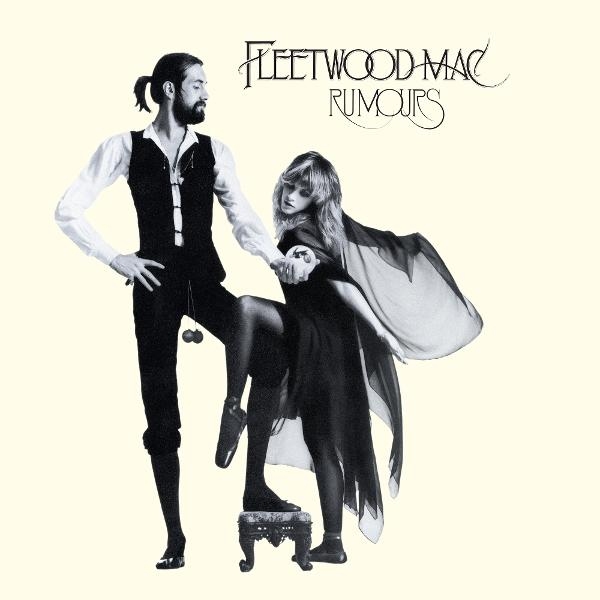 Pochette d'album, deux personnages, homme et femme, fond crème, texte Fleetwood Mac.