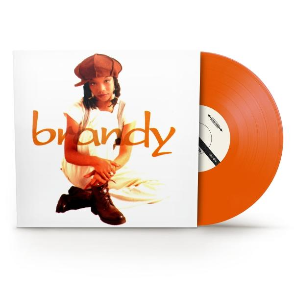 Brandy-Albumcover. Brandy in Latzhose und Hut. Orangefarbenes Vinyl lugt aus der Hülle.