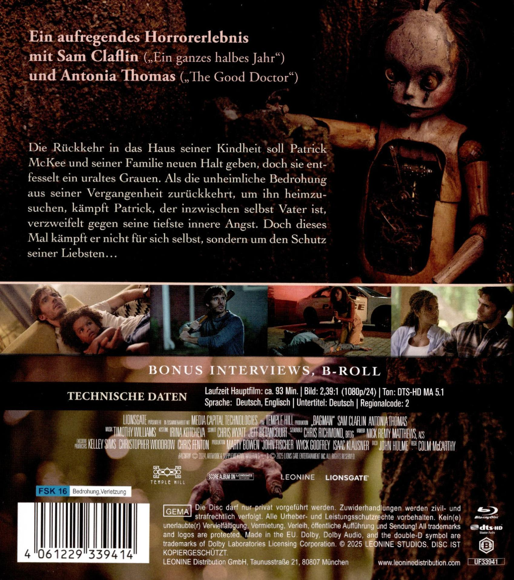 DVD-Hülle mit Text und Bildern aus einem Horrorfilm mit einer Puppe und Schauspielern.