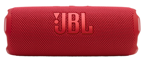 Czerwony głośnik JBL. Logo jest widoczne na środku.