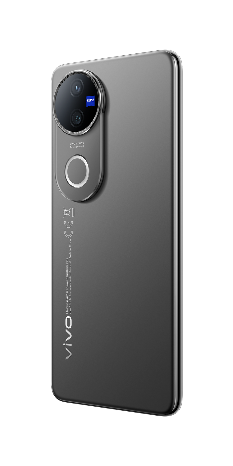 Un teléfono inteligente gris con un módulo de cámara en la parte trasera.
