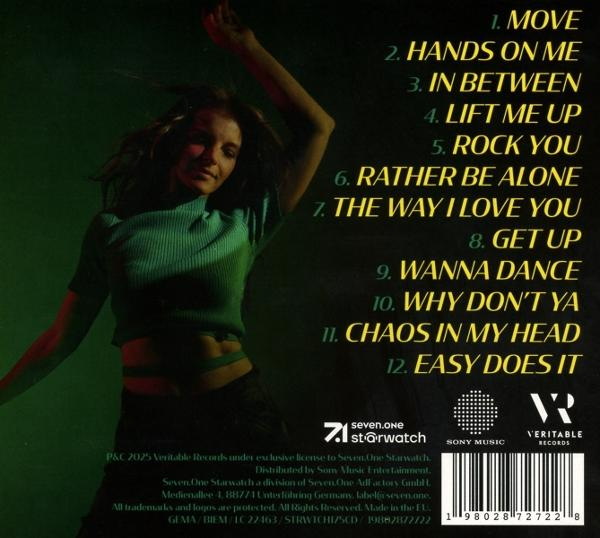 Albumcover mit Titelliste und einer Frau in rotem Oberteil. Sony Music Logo vorhanden.