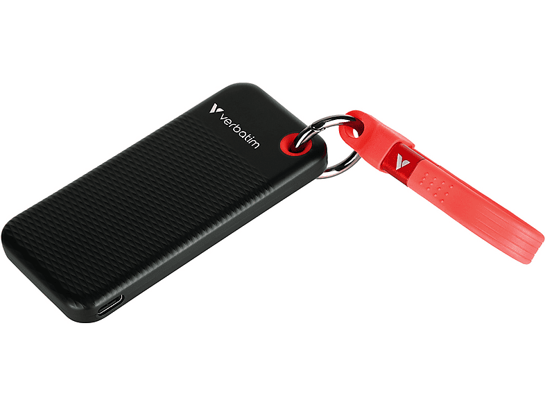 VERBATIM Pocket USB 3.2 Gen 2 Festplatte, 1 TB SSD, extern, Schwarz/Rot