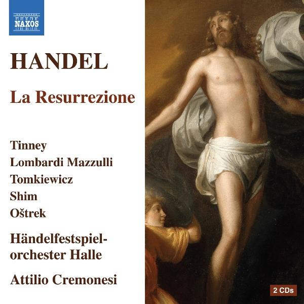 Albumcover für Händels La Resurrezione. Mit einem Gemälde von Jesus und Credits.