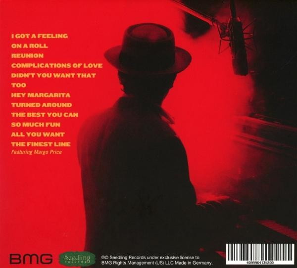 CD-Cover mit Trackliste und Künstlersilhouette vor rotem Hintergrund.