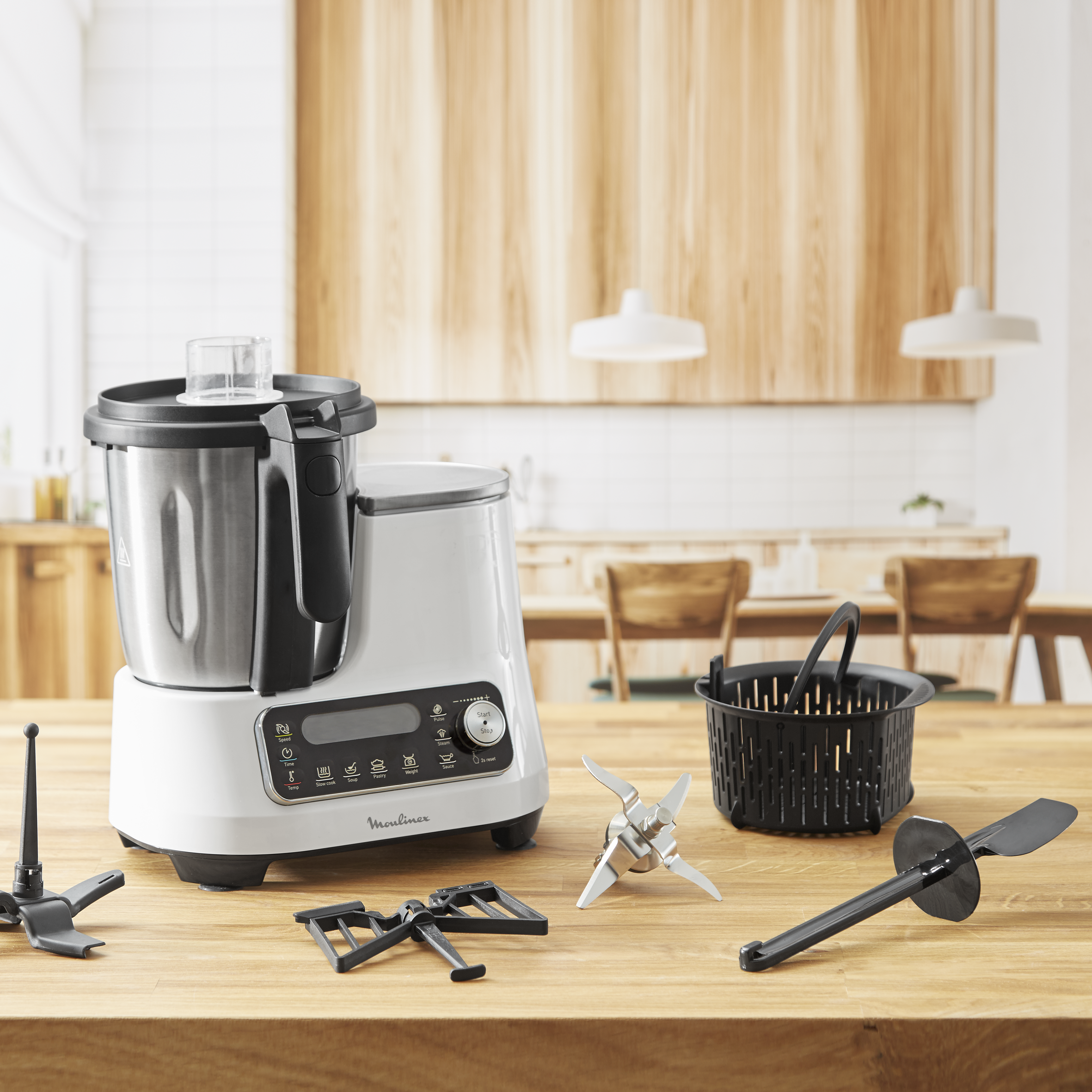 Robot de cocina - Moulinex Clickchef HF4021, 1400 W, 5 programas, 32 funciones, 3.6 l, Blanco
