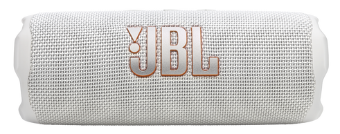 Biało-szary głośnik JBL z logo JBL pośrodku. Głośnik jest cylindryczny.