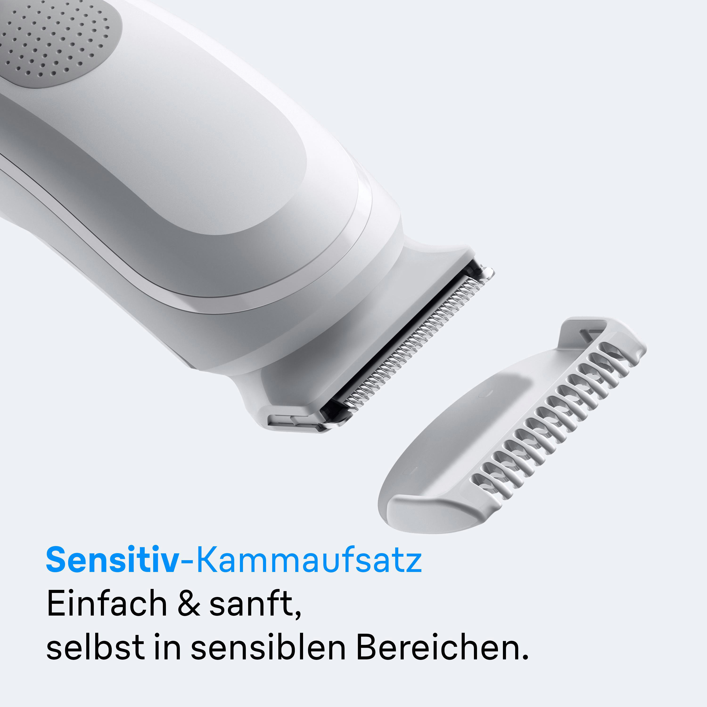 Nahaufnahme eines Bartschneiders mit Text auf Deutsch.