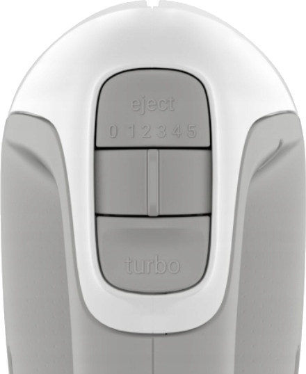 Zbliżenie panelu sterowania miksera ręcznego. Widoczne przyciski wyrzutu, ustawień prędkości i turbo.