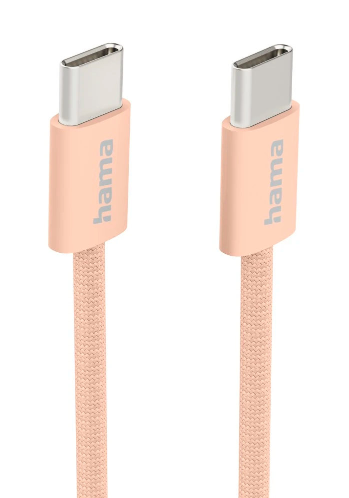 Dwa beżowe kable USB-C, obok siebie. Każdy koniec ma metalowe złącze.