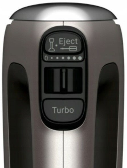 Zbliżenie panelu sterowania blendera ręcznego z przyciskami prędkości i wyrzutu.