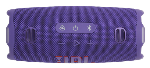 Widok z góry fioletowego głośnika JBL z przyciskami sterowania.