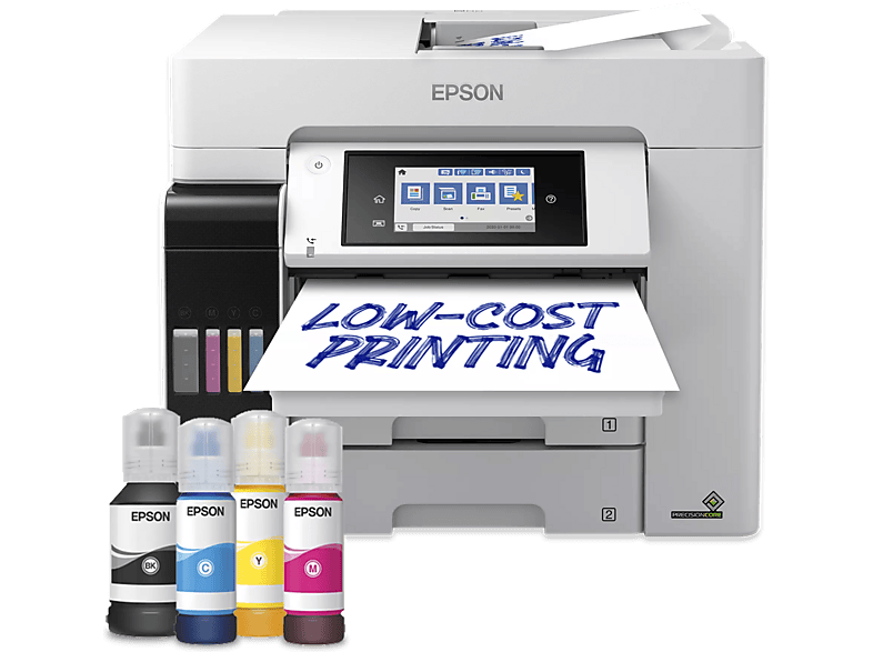 Epson EcoTank ET-5885, 4in1 Tintentank-Multifunktionsdrucker, nachfüllbare Tintentanks, DIN A4, Duplex, Duplex-ADF, 2 Papierkassetten + Einzug, W-LAN, Ethernet, PCL, Touchdisplay, Blauer Engel