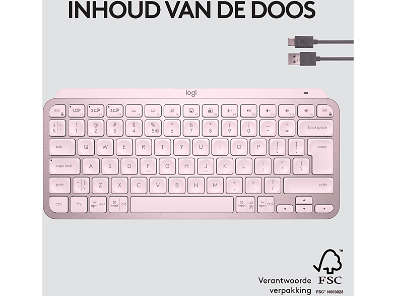 Logitech MX Keys Mini Draadloos Verlicht Toetsenbord – Roze – Compact En Stijlvol Voor Productief Werken – CH-indeling – 920-010487