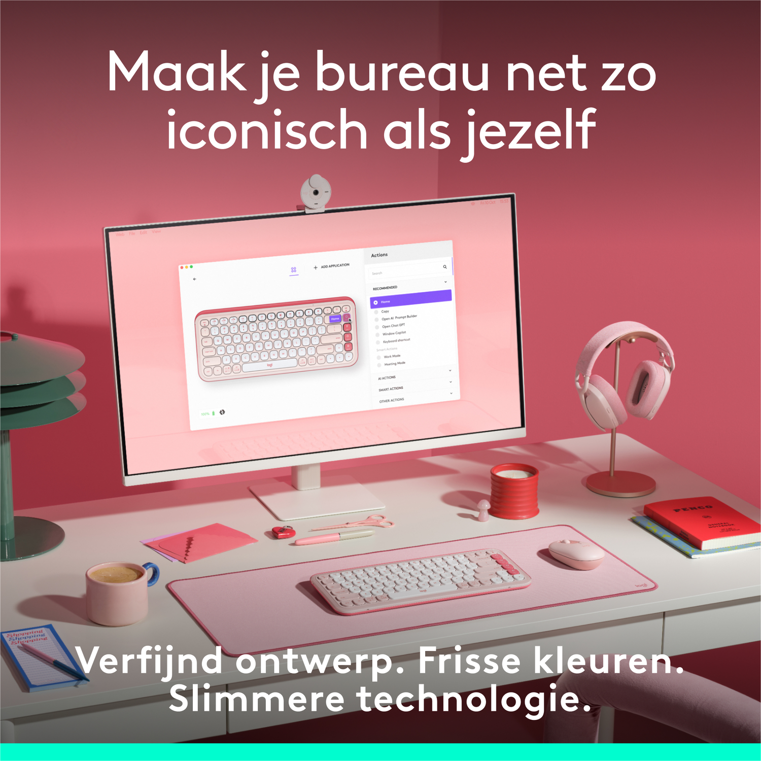 Logitech POP ICON KEYS draadloos Bluetooth-toetsenbord, comfortabel typen, programmeerbare toetsen, eenvoudig schakelen tussen maximaal 3 apparaten, voor laptop, tablet, pc, US INT'LQWERTY - Roze
