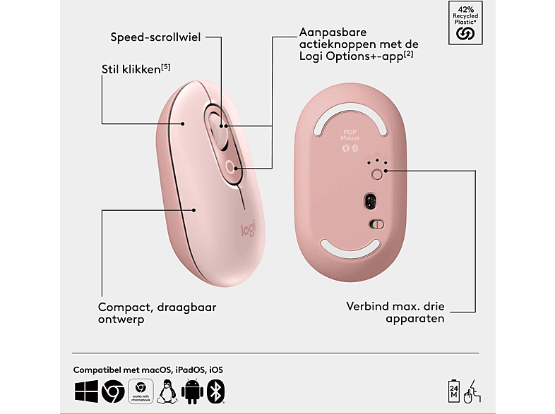 Logitech POP ICON Combo Bluetooth Toetsenbord En Muis - Paars