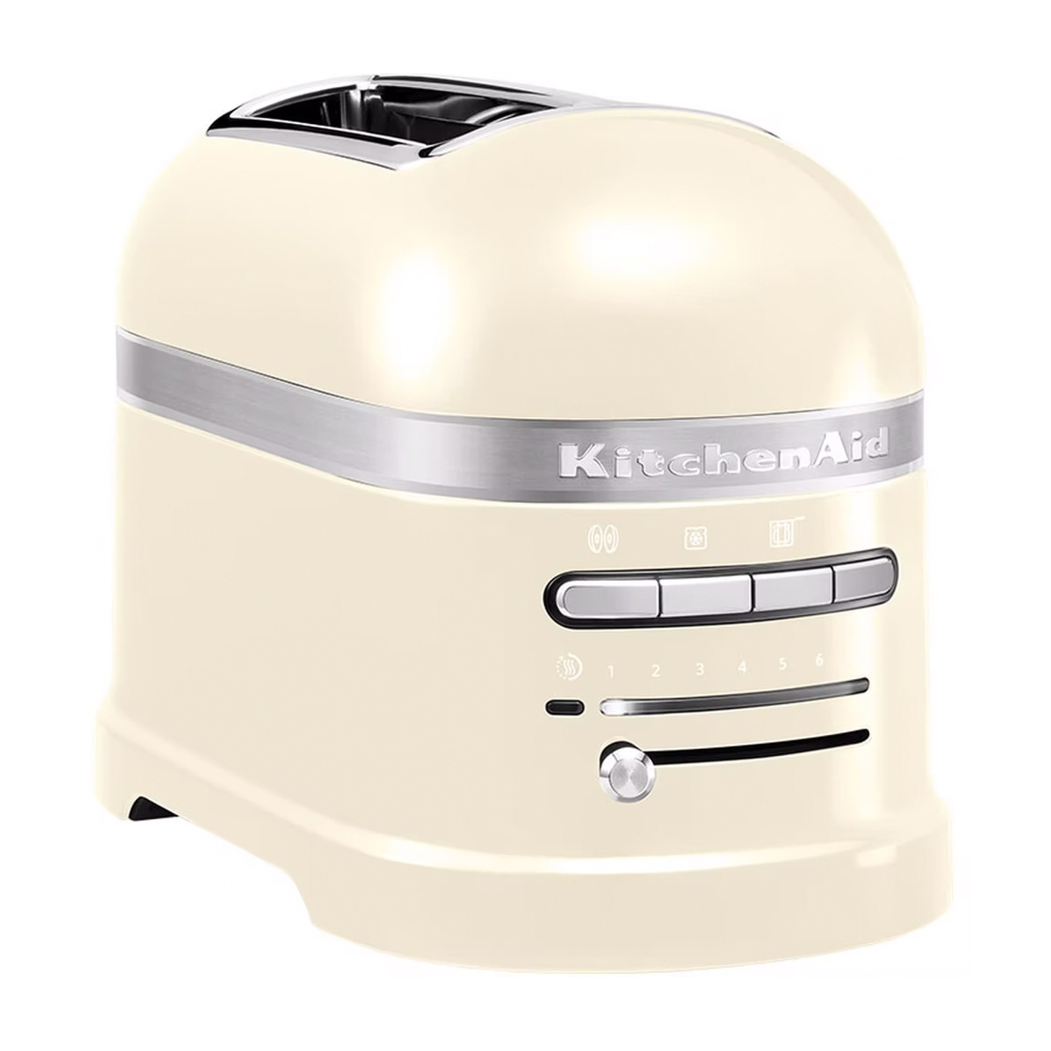 Tostapane KitchenAid color crema con dettagli cromati e quadrante numerato 1-6. Due pulsanti visibili.