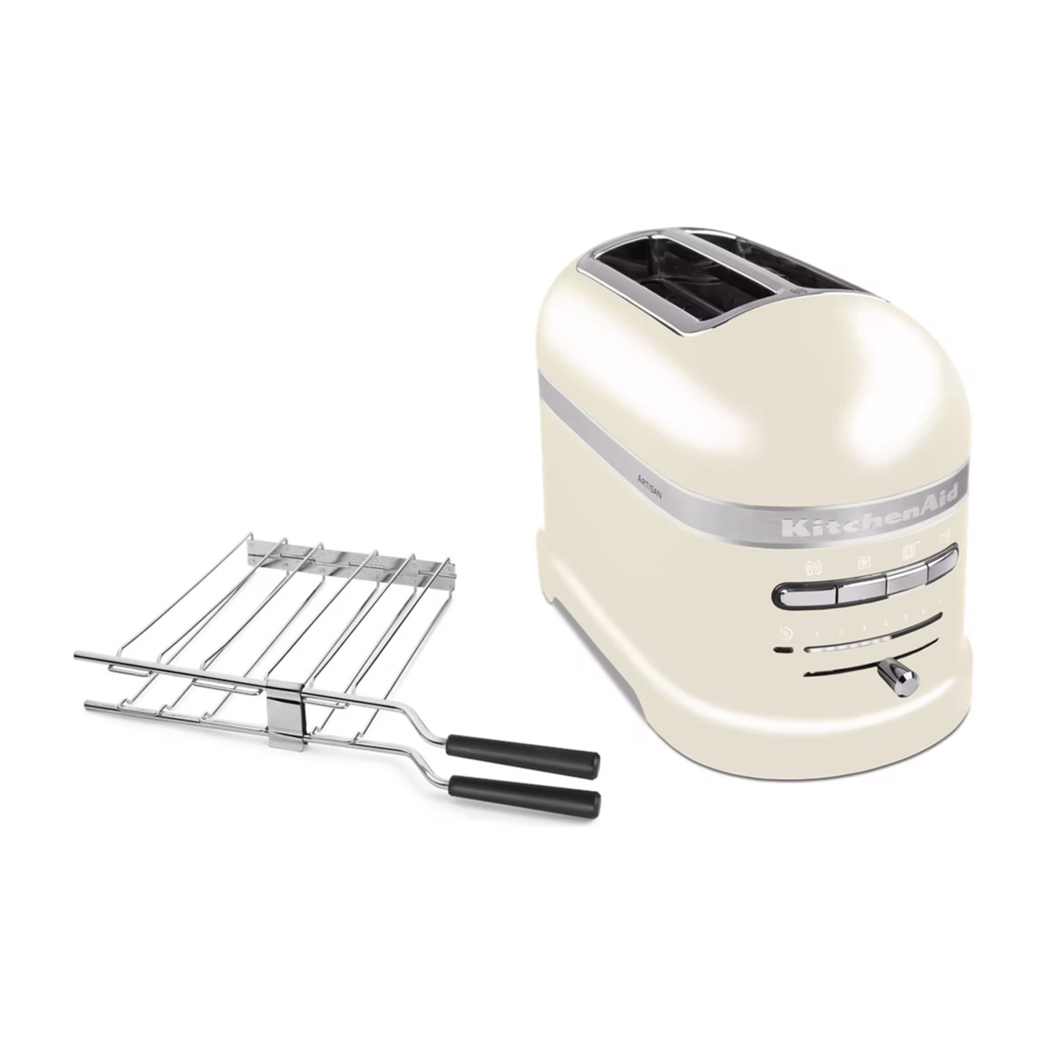 Tostapane KitchenAid color crema con una griglia argentata.