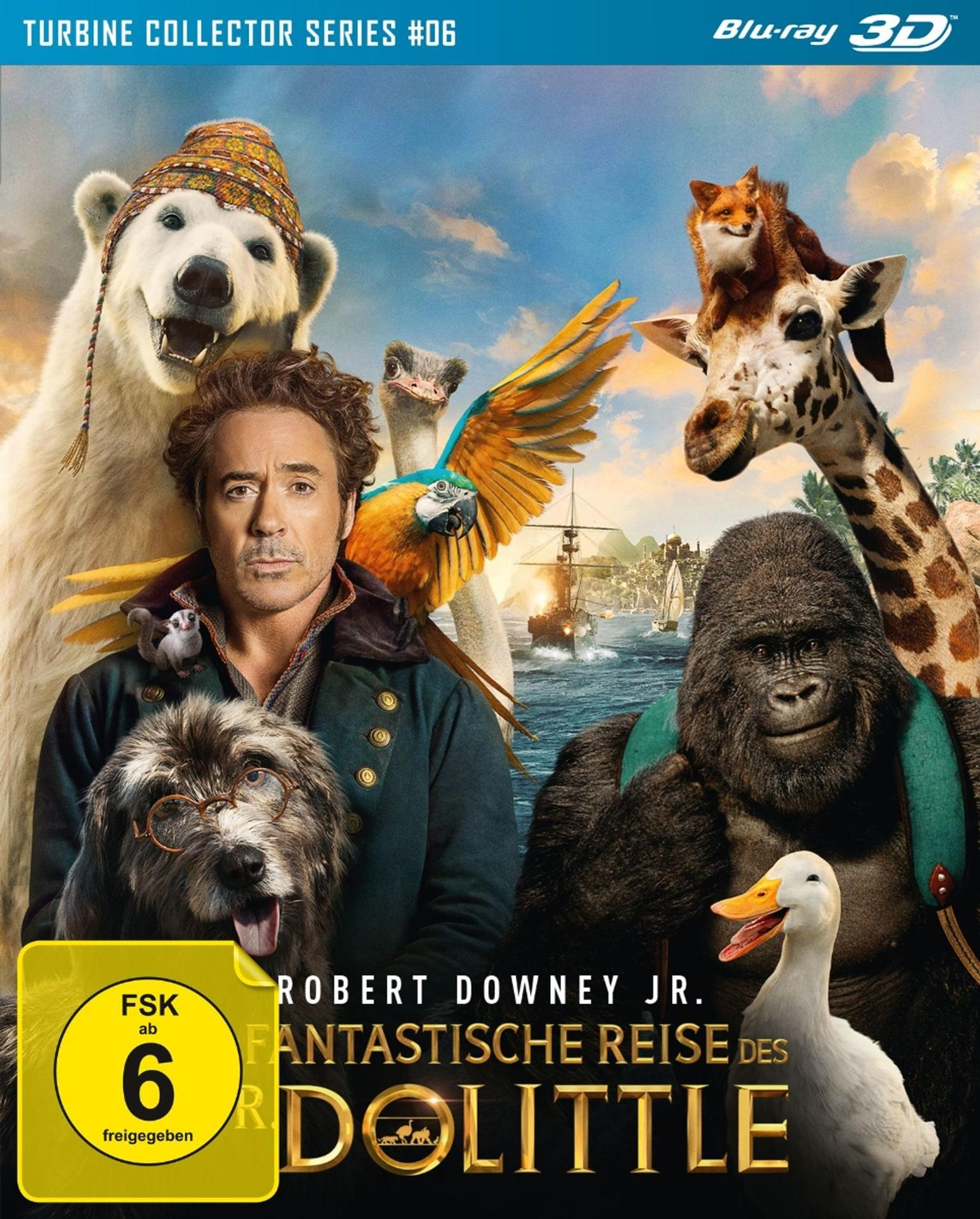Blu-ray-Cover mit Robert Downey Jr. und mehreren Tieren. Text und Logos sichtbar.