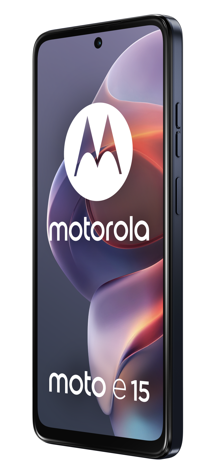 Telefon Motorola moto e15 z logo na ekranie.
