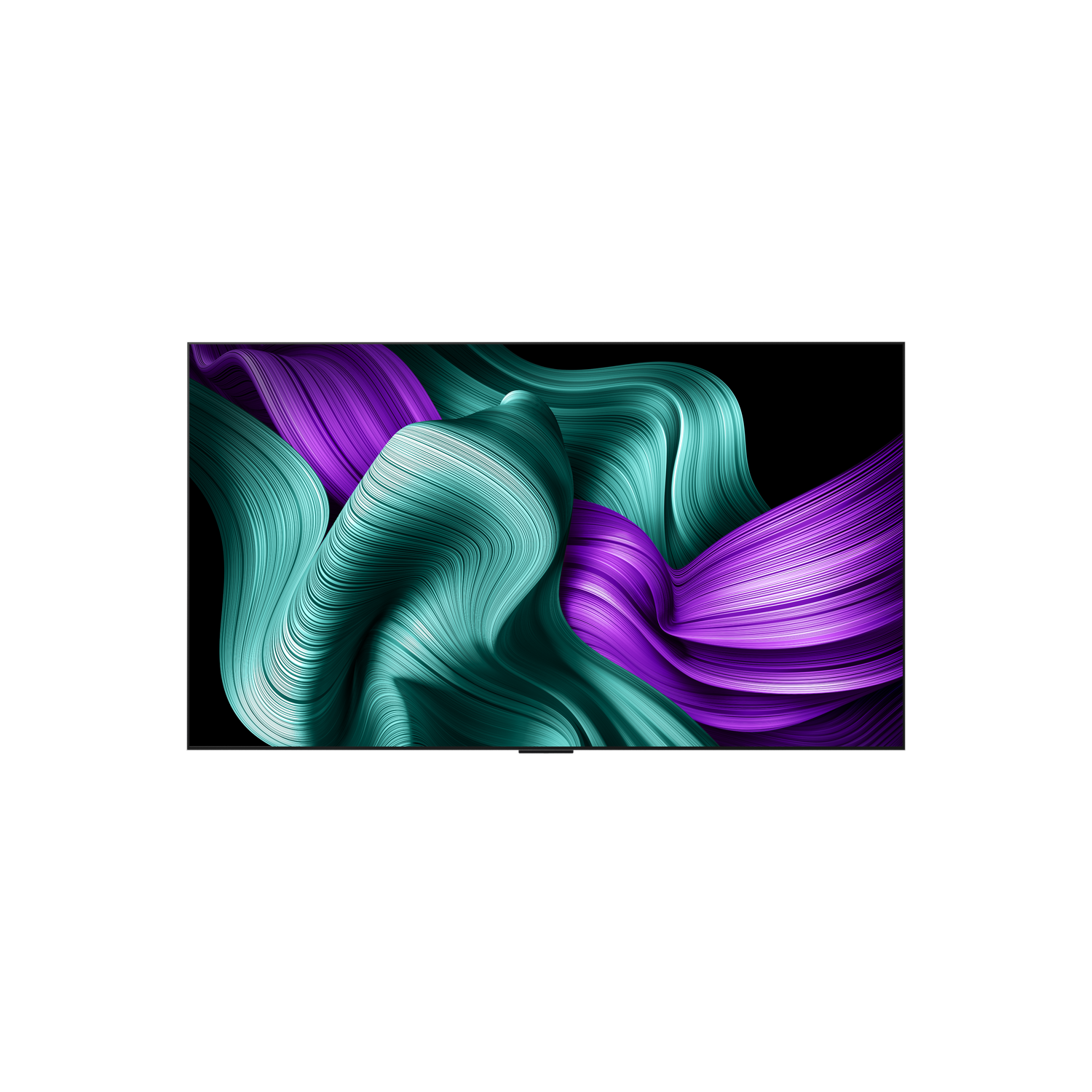 Wavy teal and purple lines against a black background.