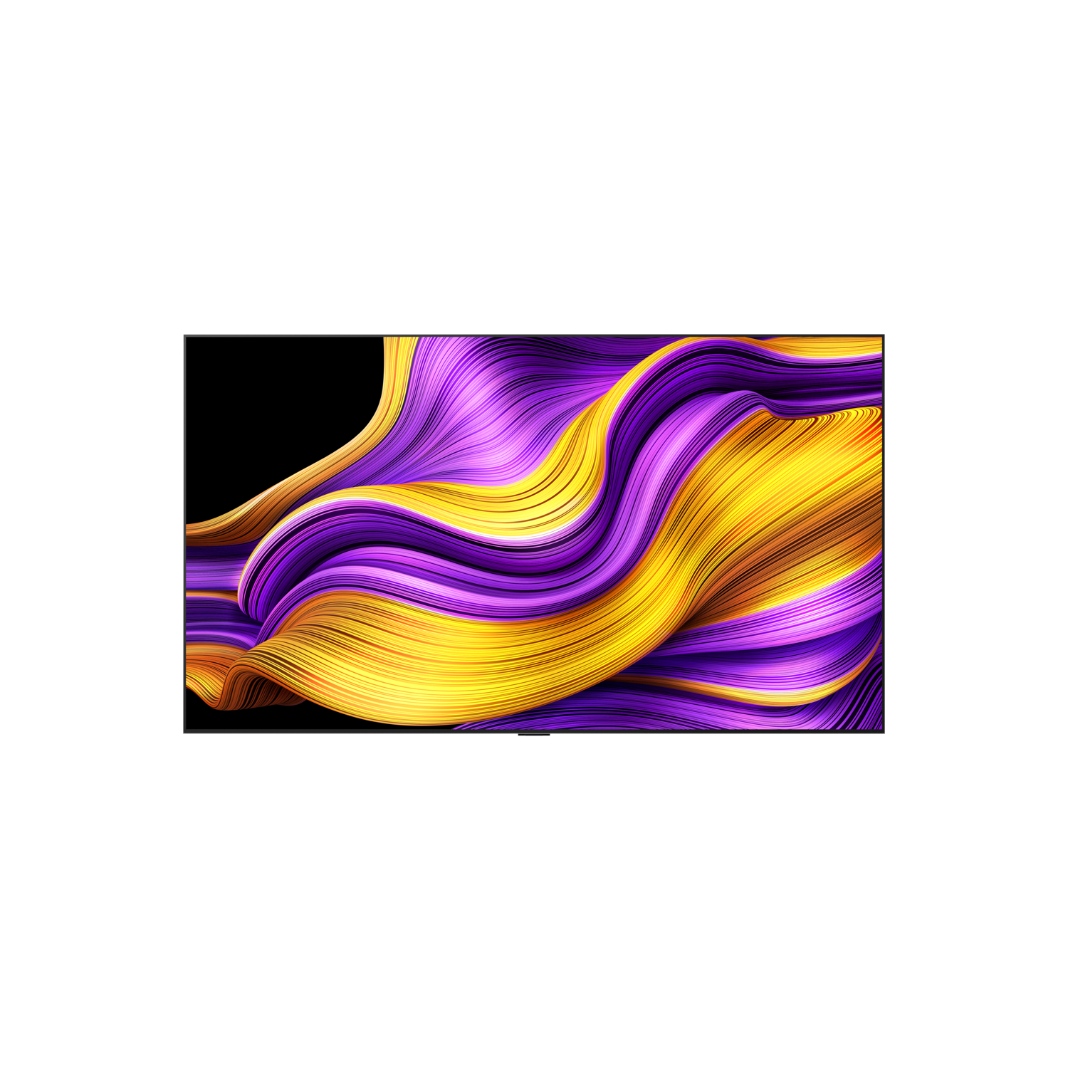 TV screen with a yellow, purple wavy design, white background.