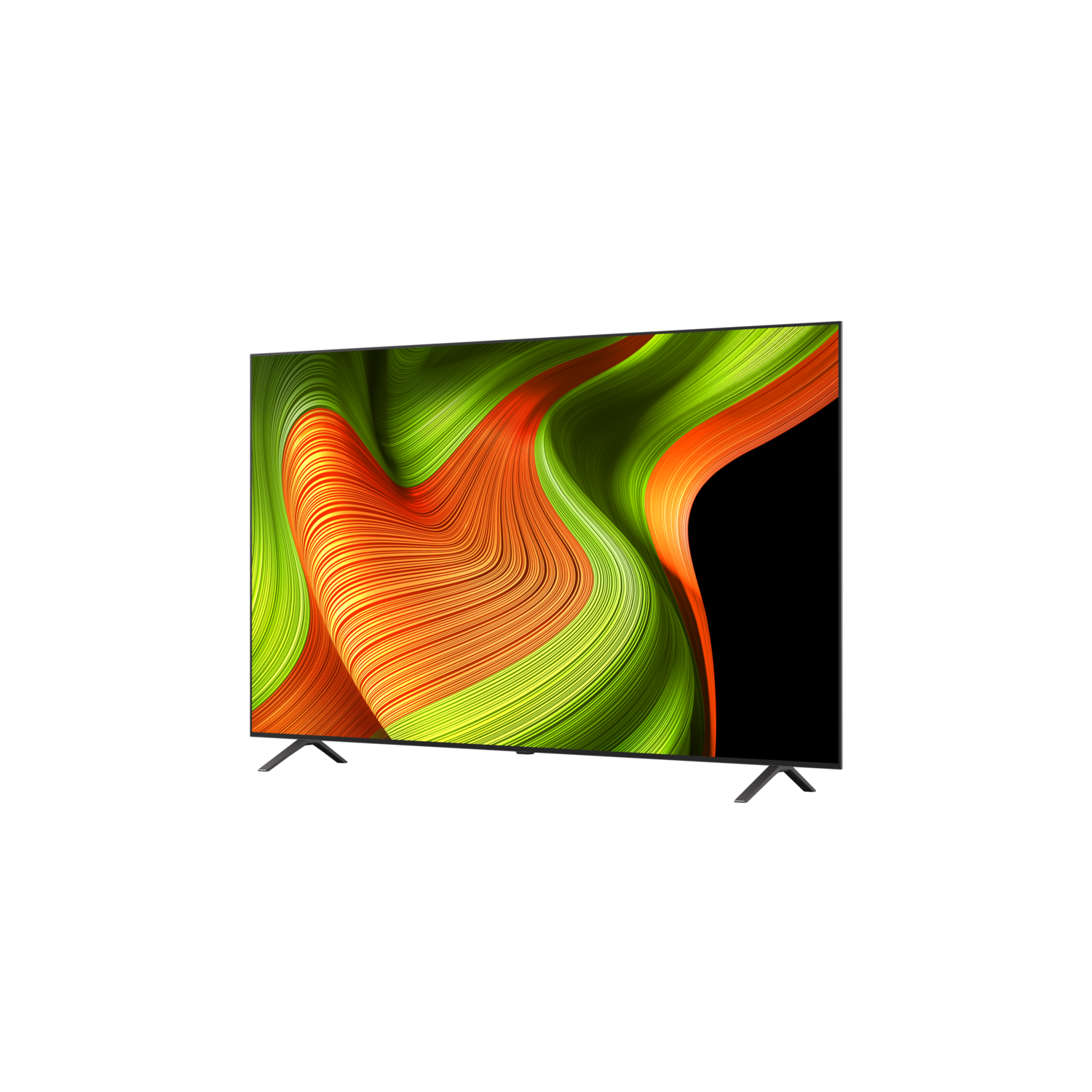 Grote tv. Kleurrijk abstract ontwerp op scherm. Zwart frame. Zwarte achtergrond.
