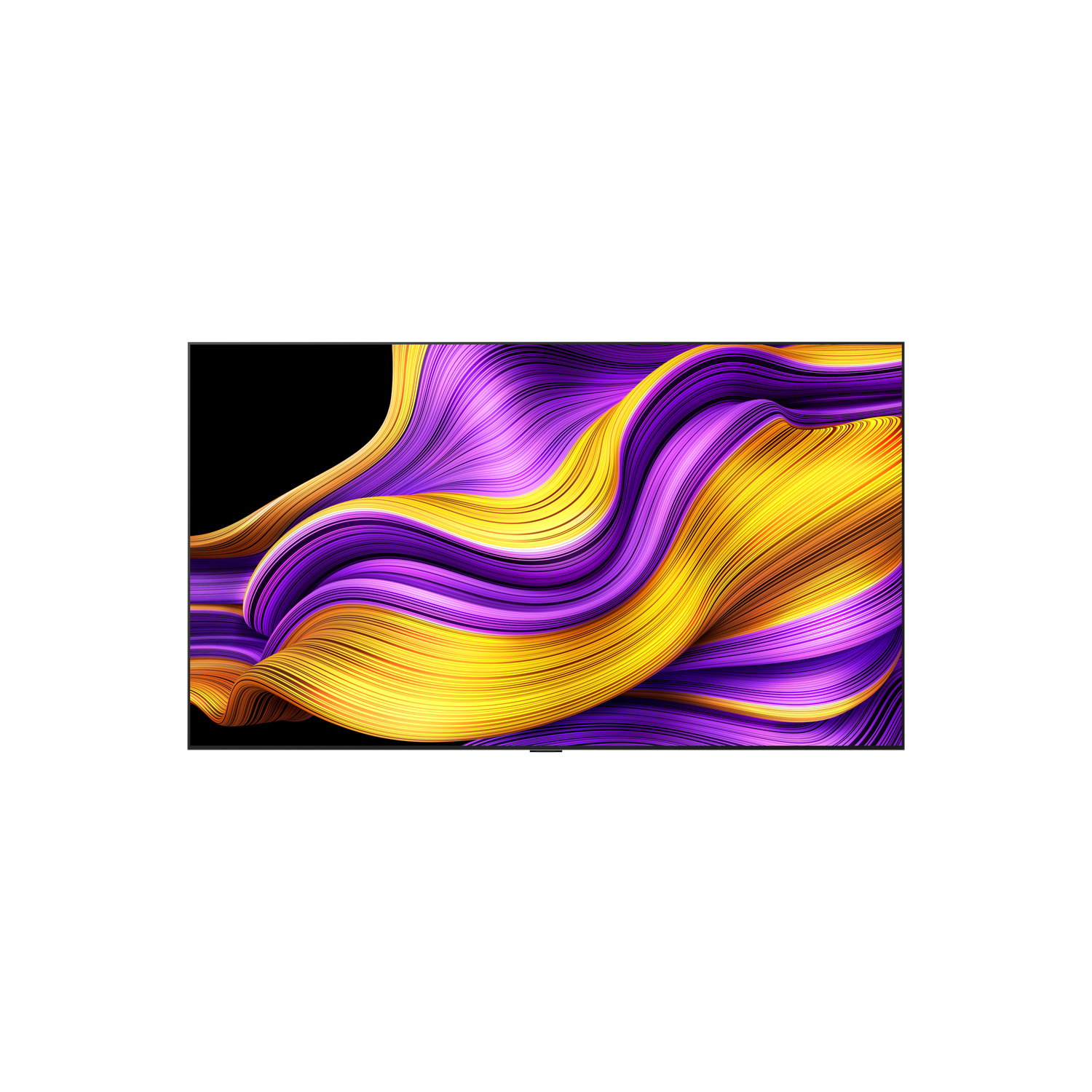Œuvre d'art abstraite avec des lignes ondulées jaunes et violettes.