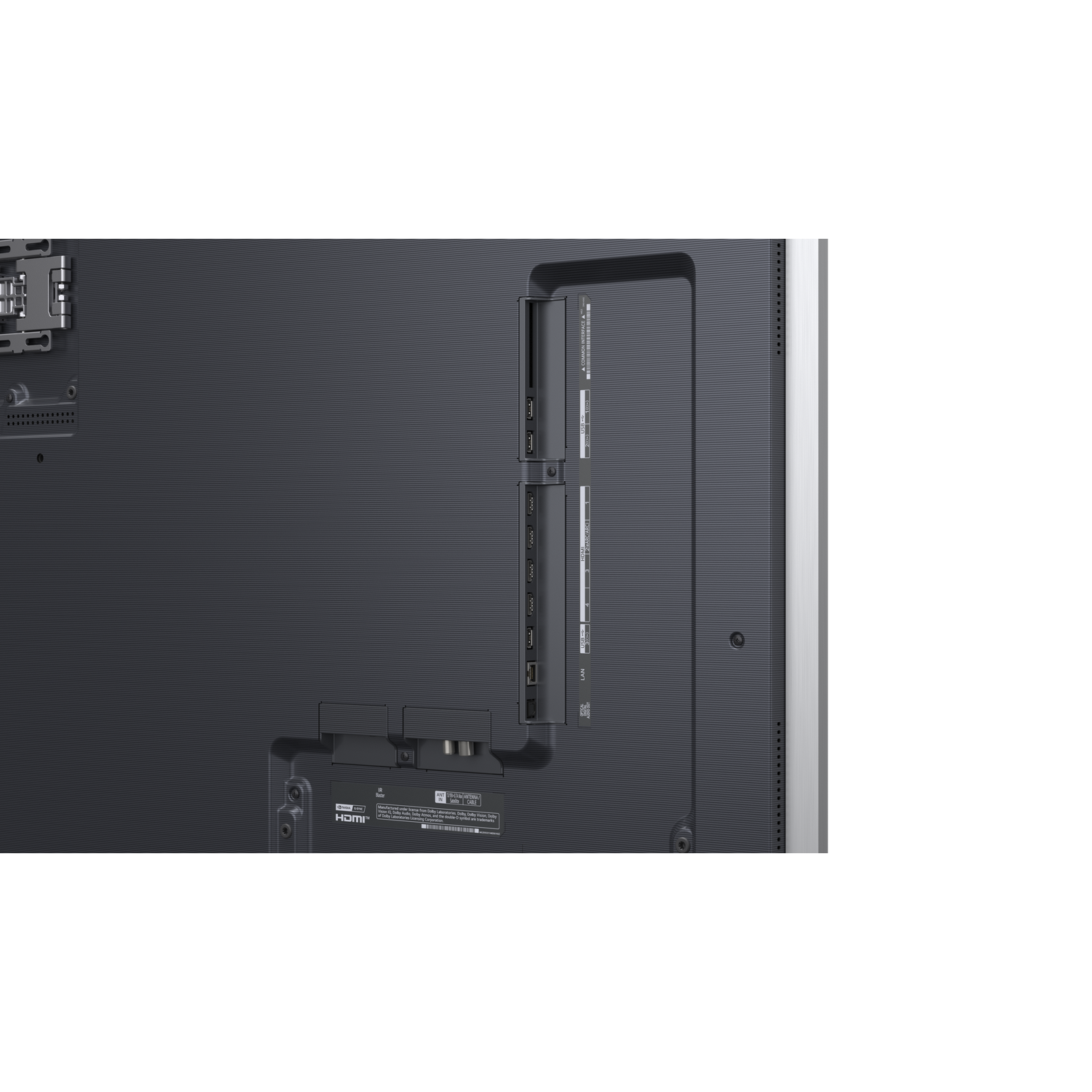 L'arrière d'un téléviseur avec plusieurs ports et points de connexion.