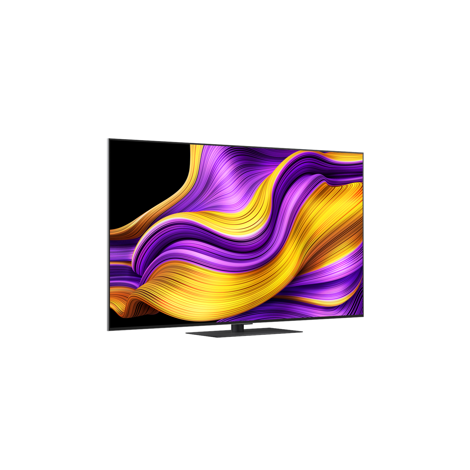 A modern TV displaying colorful abstract artwork.
