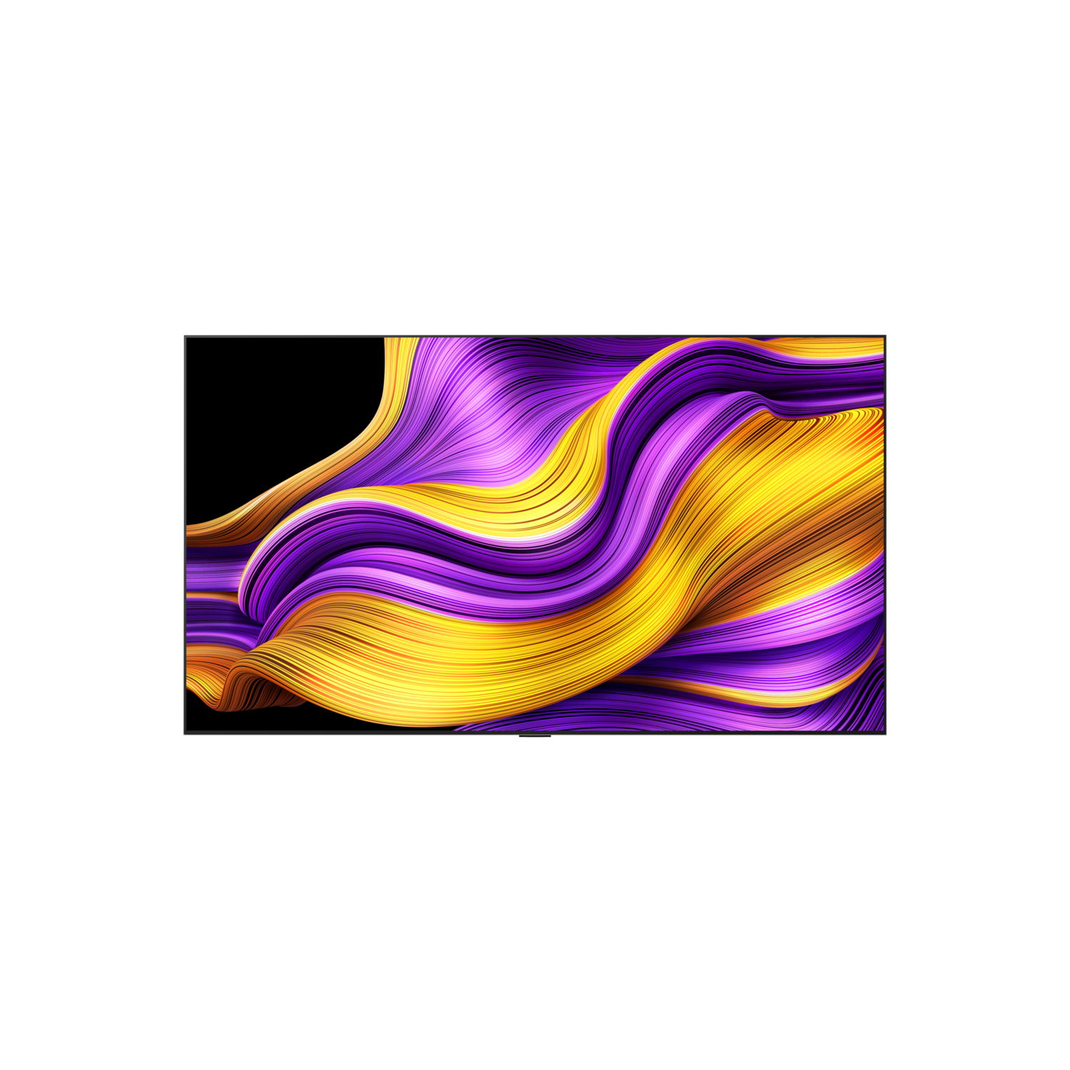 Abstract art with flowing yellow and purple lines on a black background.