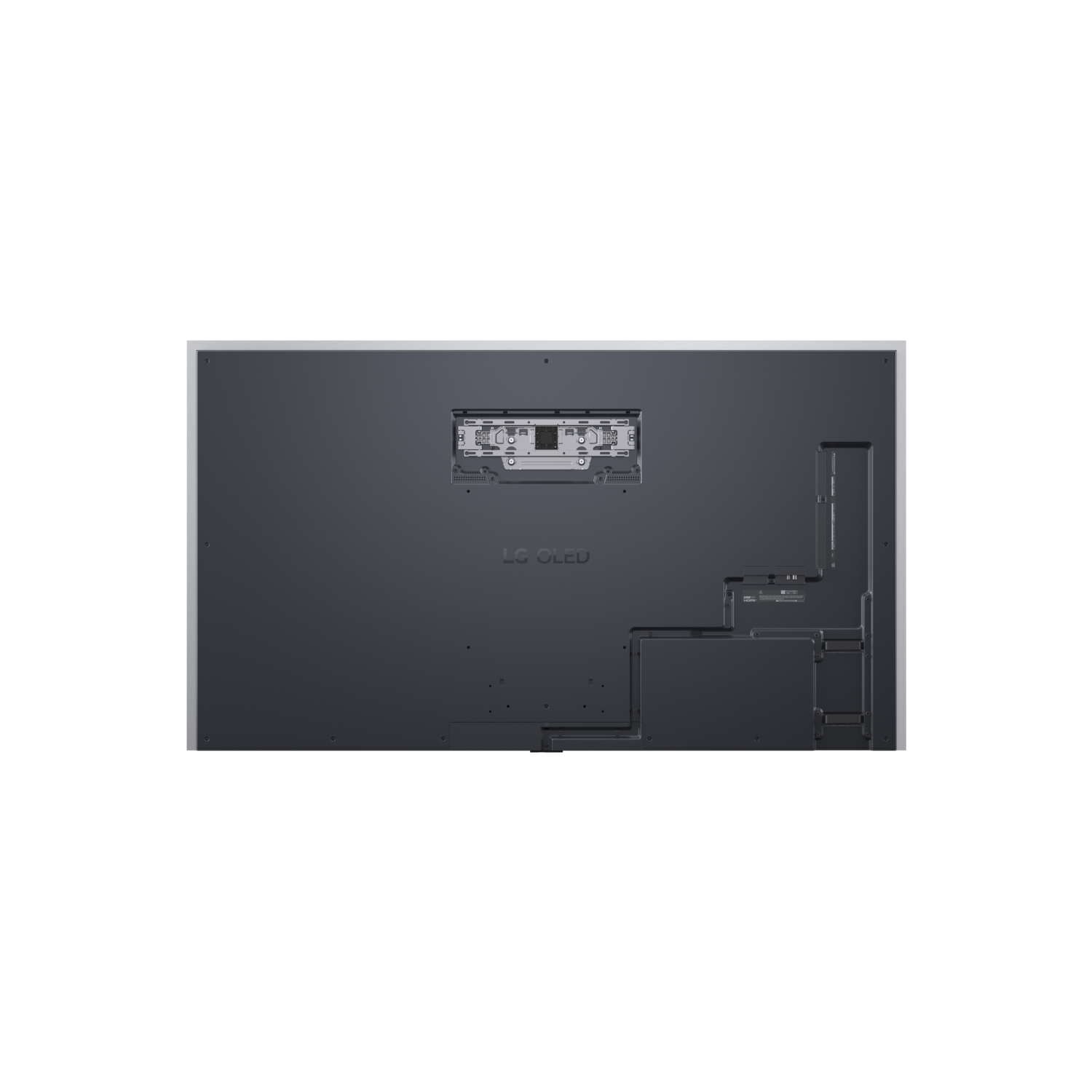 Rear view of a large black TV screen. Ports and connections are visible.