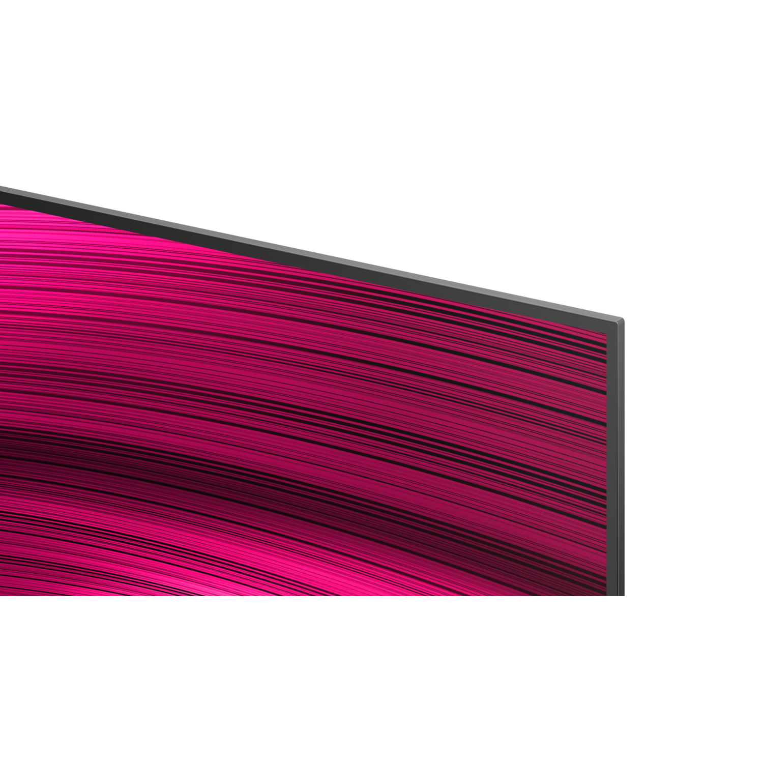 Un écran de télévision incurvé avec un motif rose et noir. Les bords sont gris foncé.