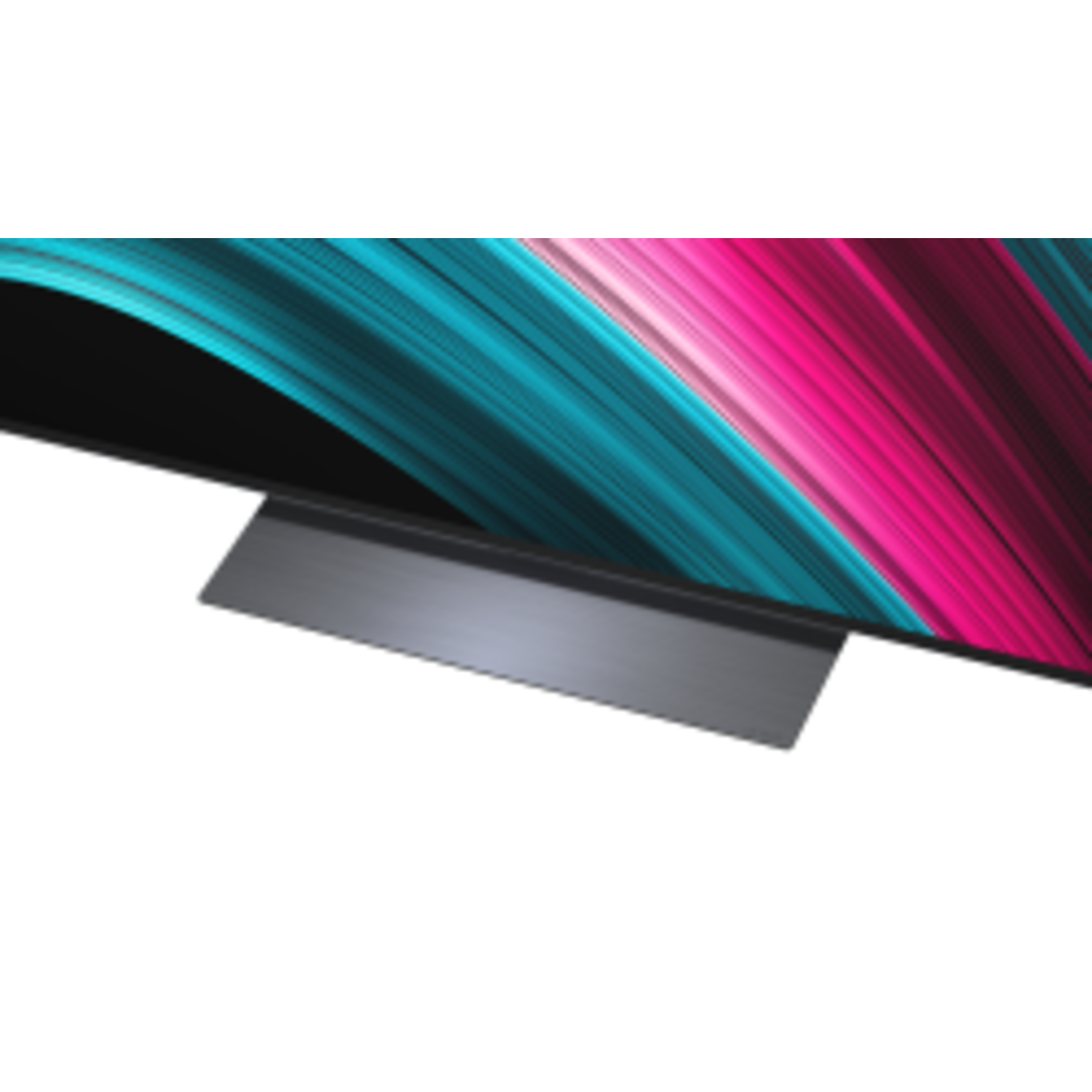 Gros plan d'un support de télévision avec l'écran affichant un affichage d'ondes colorées.