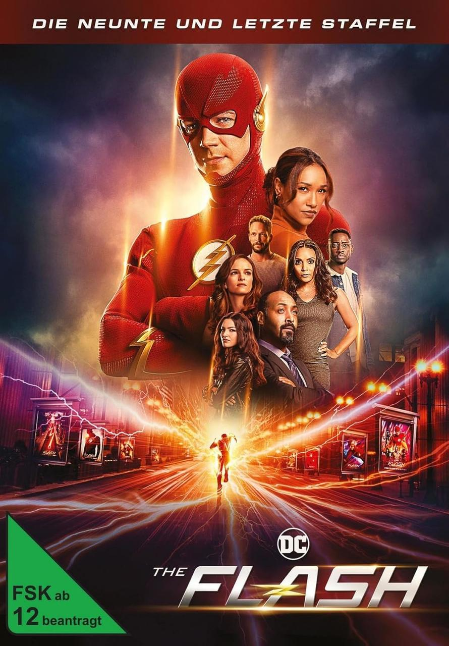 Das Flash-Filmposter. Enthält Schauspieler, roten Anzug und den Titel 'The Flash'.