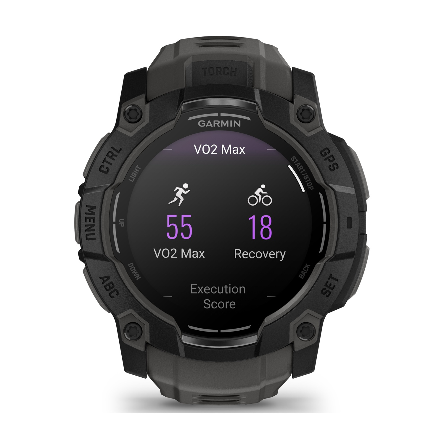 Orologio Garmin con display che mostra VO2 max e dati di recupero.
