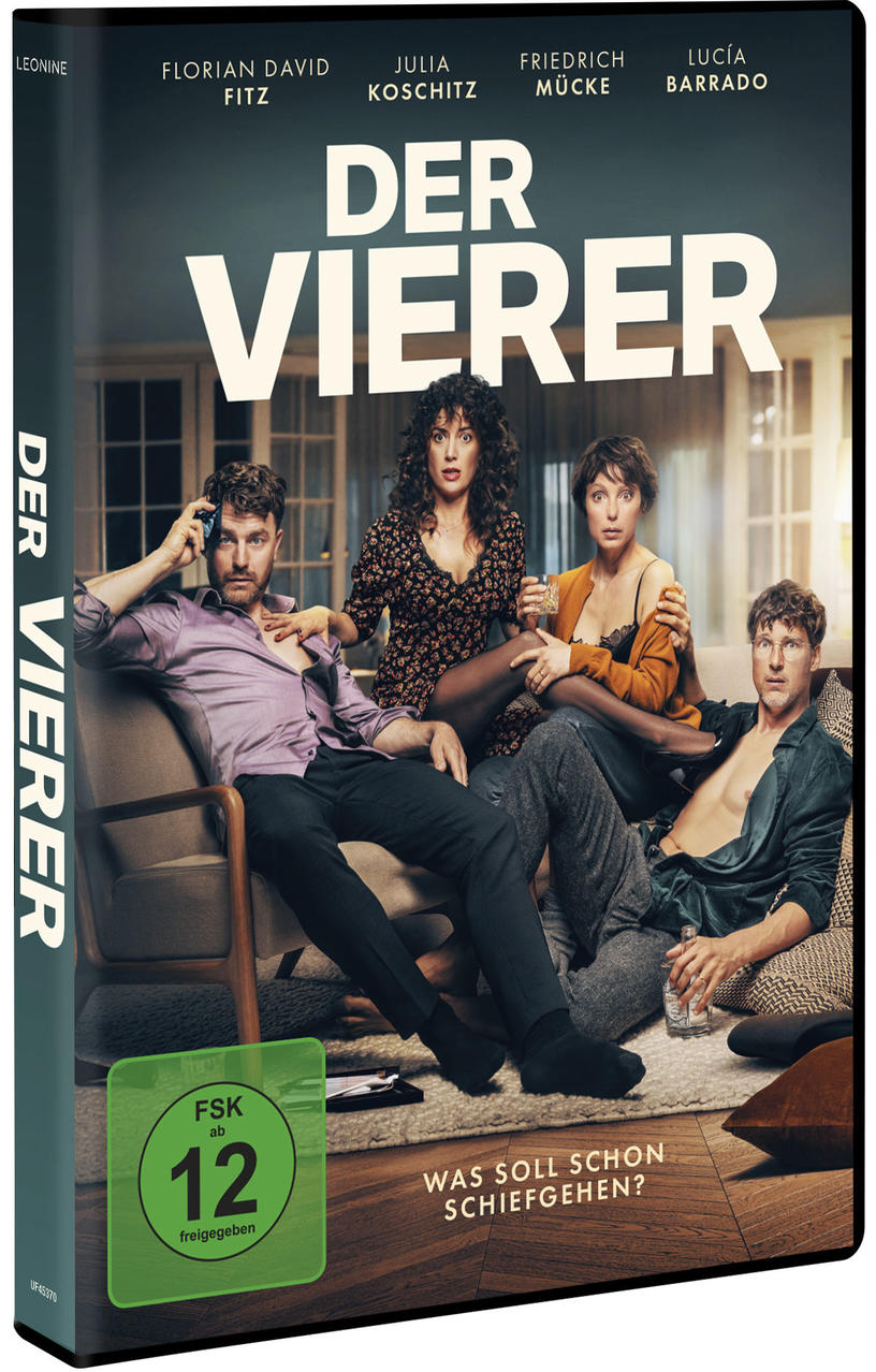 Eine DVD-Hülle mit dem Filmtitel 'Der Vierer' mit vier Schauspielern.
