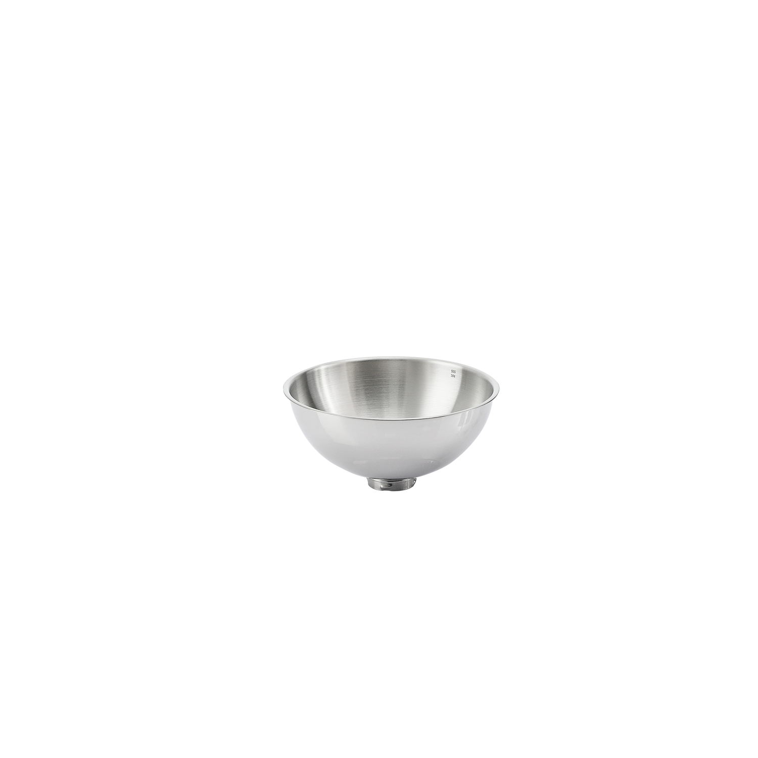A silver bowl with a rounded shape and a small base.