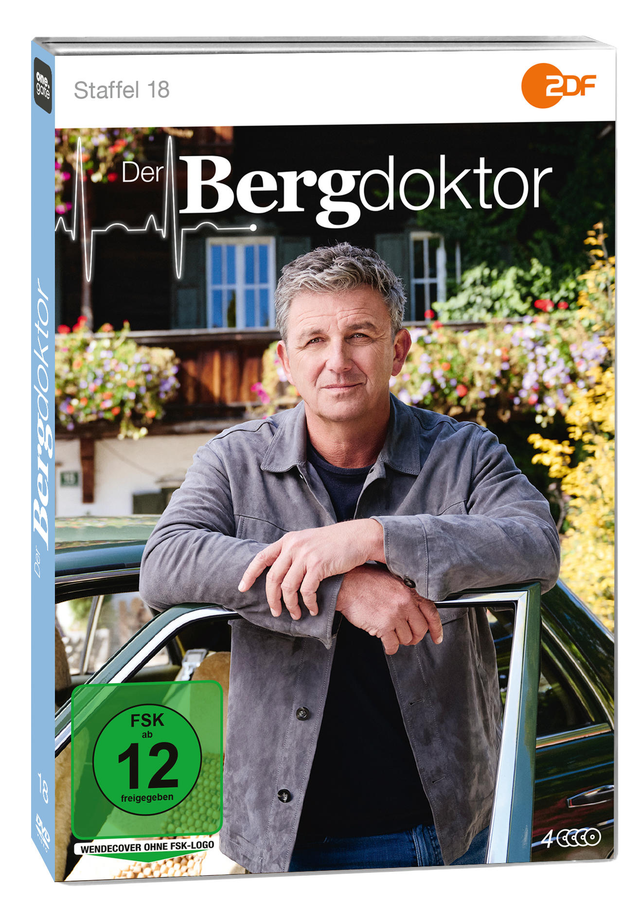 DVD-Cover von Der Bergdoktor, ein Mann in einer grauen Jacke lehnt an einer Autotür.