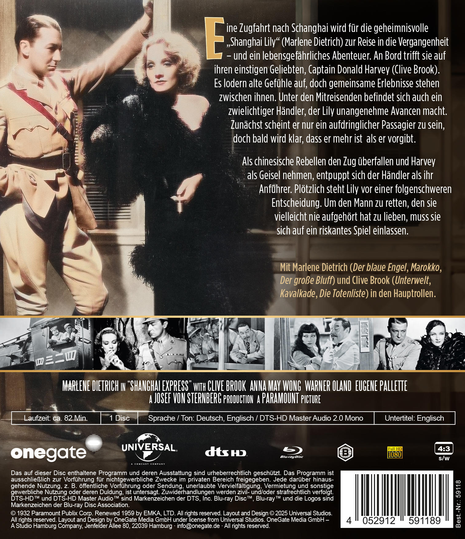 Die Rückseite einer DVD-Hülle für 'Shanghai Express' mit einer Filmszene.