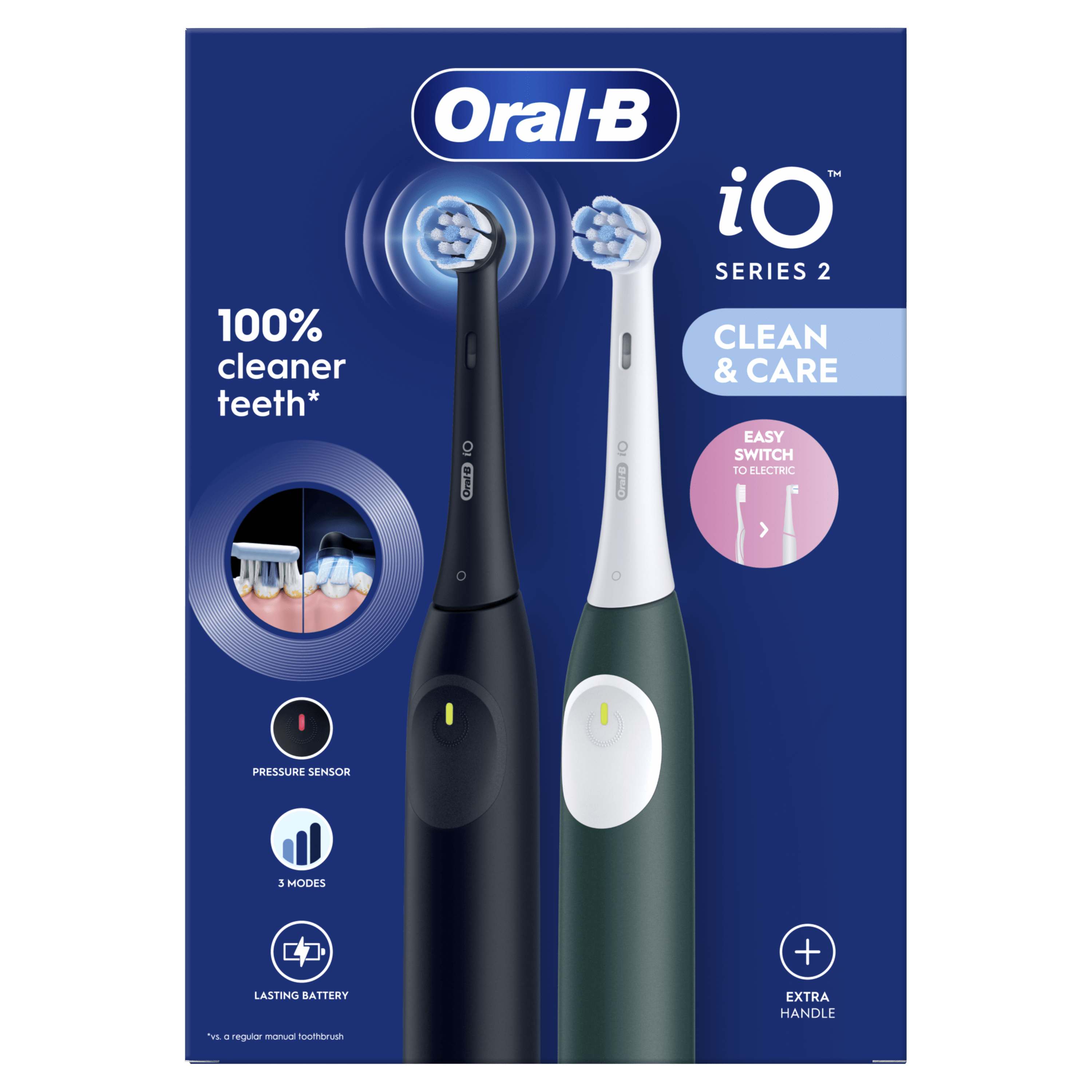 Cepillo eléctrico Oral-B iO 2, Pack dúo, recambios, modos