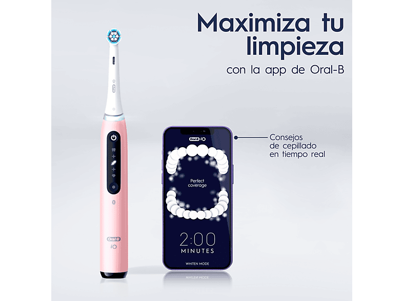 Cepillo eléctrico - Oral-B iO 5S, 1 cabezal , Estuche de viaje, Con app, Diseñado por Braun, Rosa