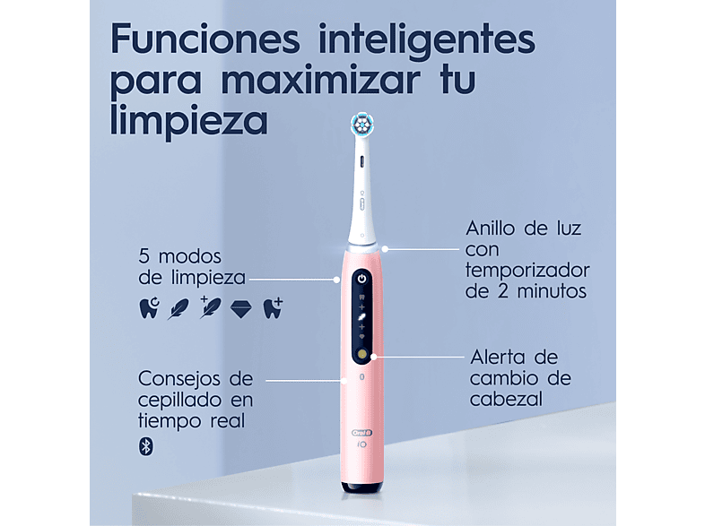 Cepillo eléctrico - Oral-B iO 5S, 1 cabezal , Estuche de viaje, Con app, Diseñado por Braun, Rosa – imagen 3