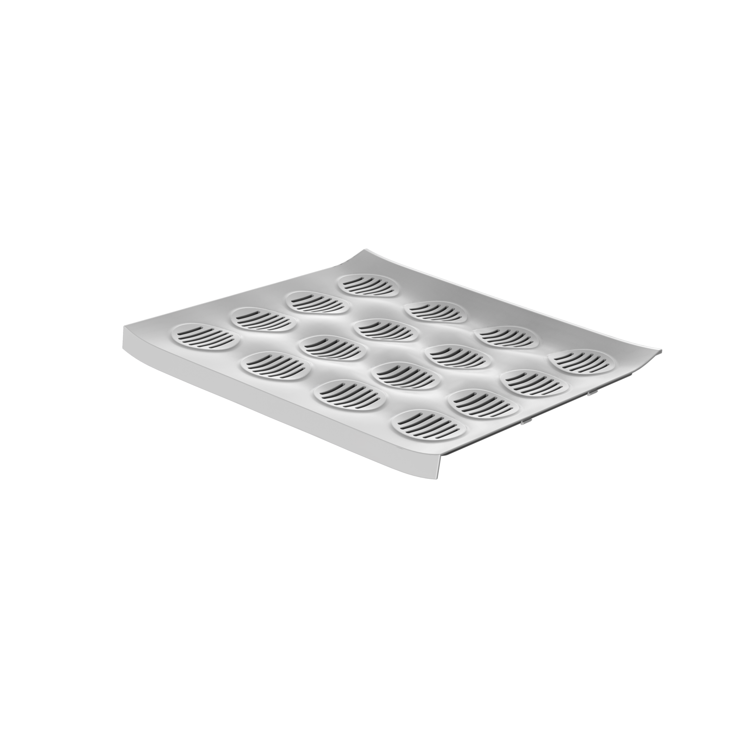 White tray with multiple circular holes. The holes have a striped pattern inside them.