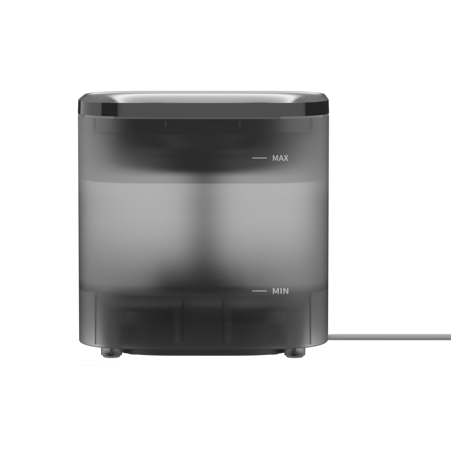 Cilindrische zwart-grijze watercontainer. Met max- en min-niveau-indicator.